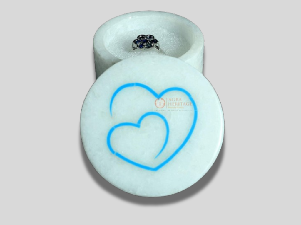 Marble Ring Box Turquoise Heart Shape Inlay Special Love Gifts